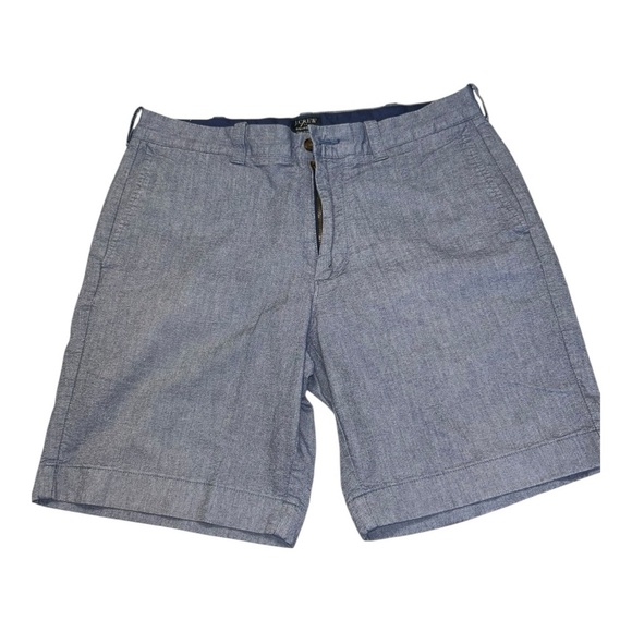 J.Crew Men's Gramercy Shorts Flat Front Blue Chambray Cotton Size 32W - Picture 1 of 7